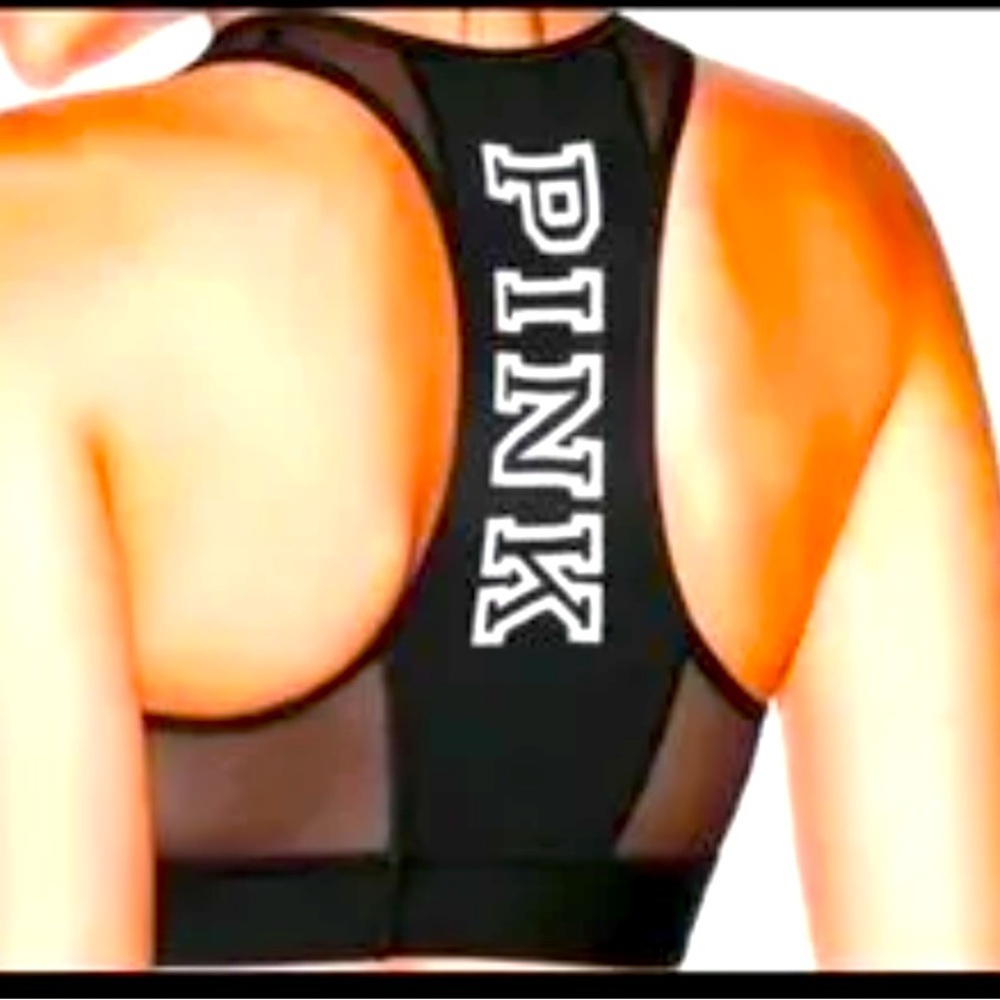 VICTORIA’S SECRET PINK CROP SPORT BRA size medium BLACK COLOR EUC